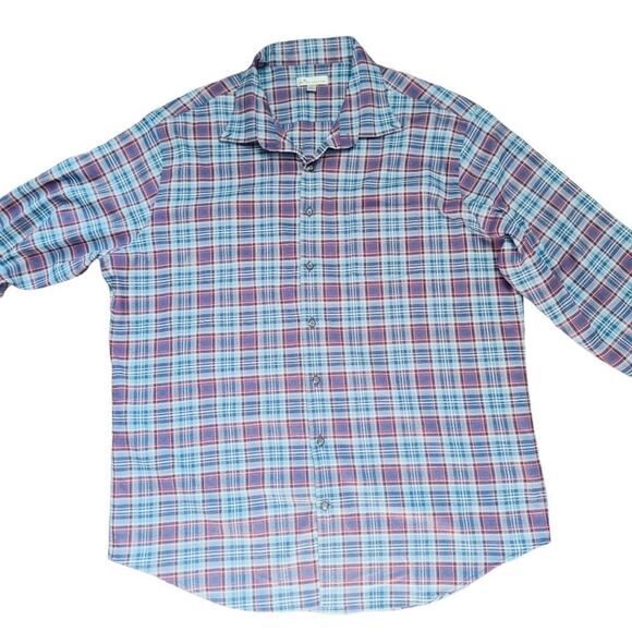 Peter Millar Lawlar Performance Check Flannel Woven Button Down Shirt Red Blue - Picture 11 of 12